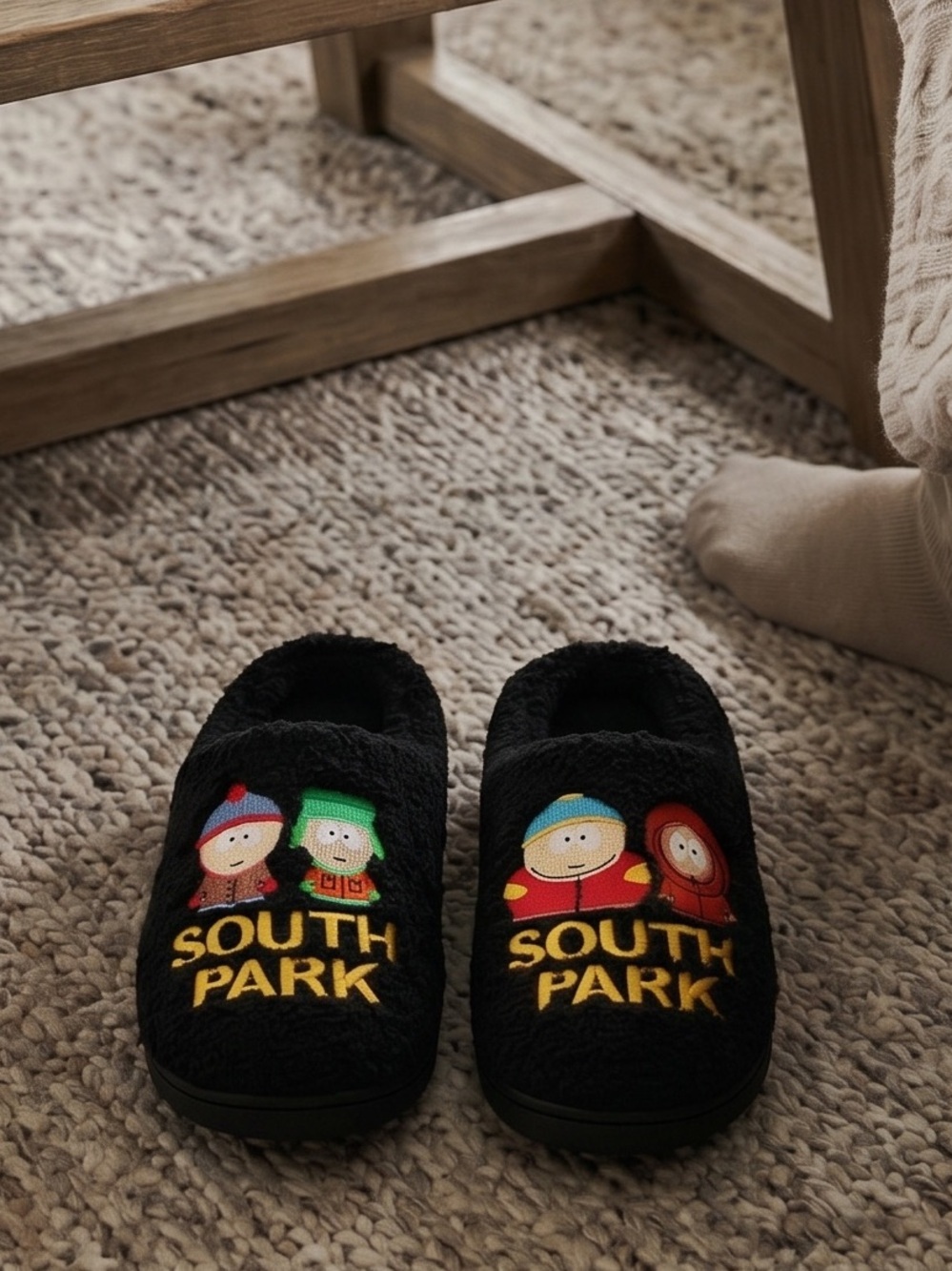 South Park Men’s Black Plush Slip-On Loafers